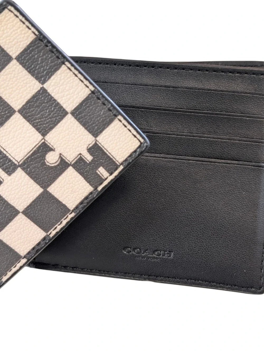 Coach 3 In 1 Men's Black White Wallet With Checker Print